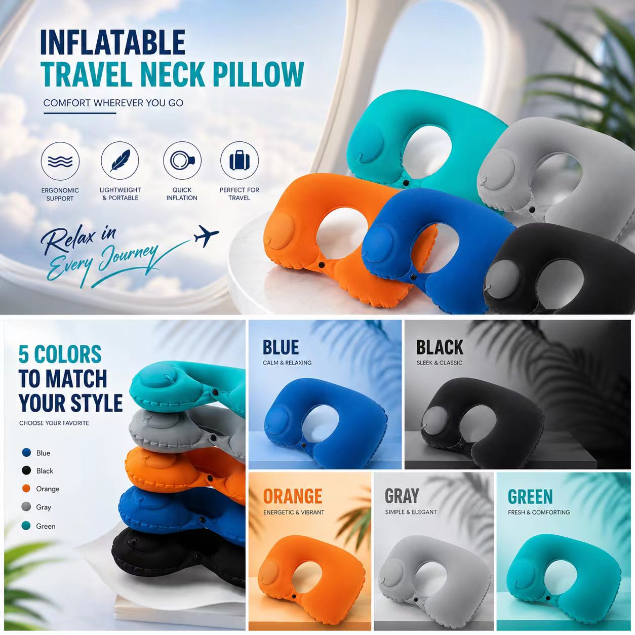 Outdoor Furniture Pillows - Cuscino gonfiabile pieghevole portatile a 5